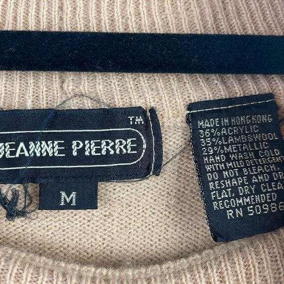 Jeanne Pierre Women's Lambswool Gold Metallic Heather Pullover Sweater Tan Med. - Picture 5 of 6